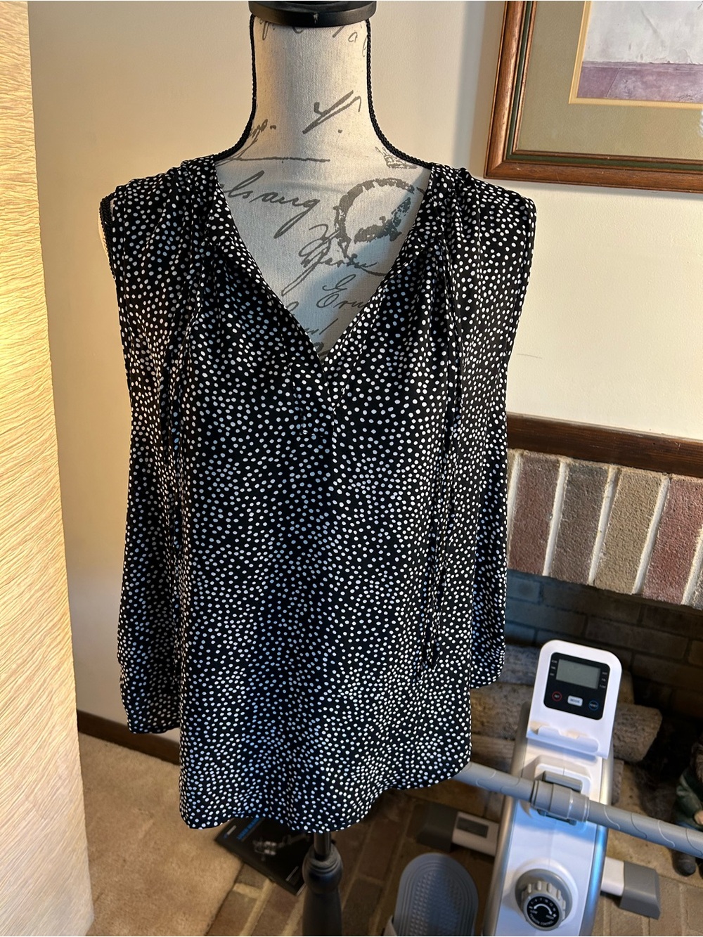 LOFT Black and White Polka Dot V-Neck Blouse